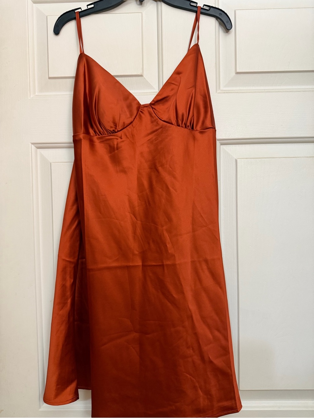 Windsor Satin Slip Dress in Rust Orange